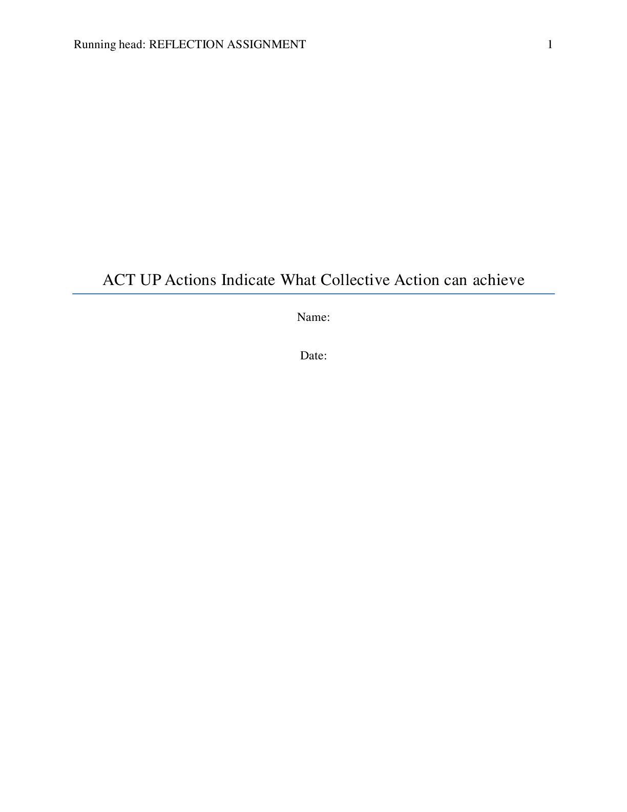 Preview image of ACT UP Actions Indicate What Collective Action can achieve: Reflection Assignment document